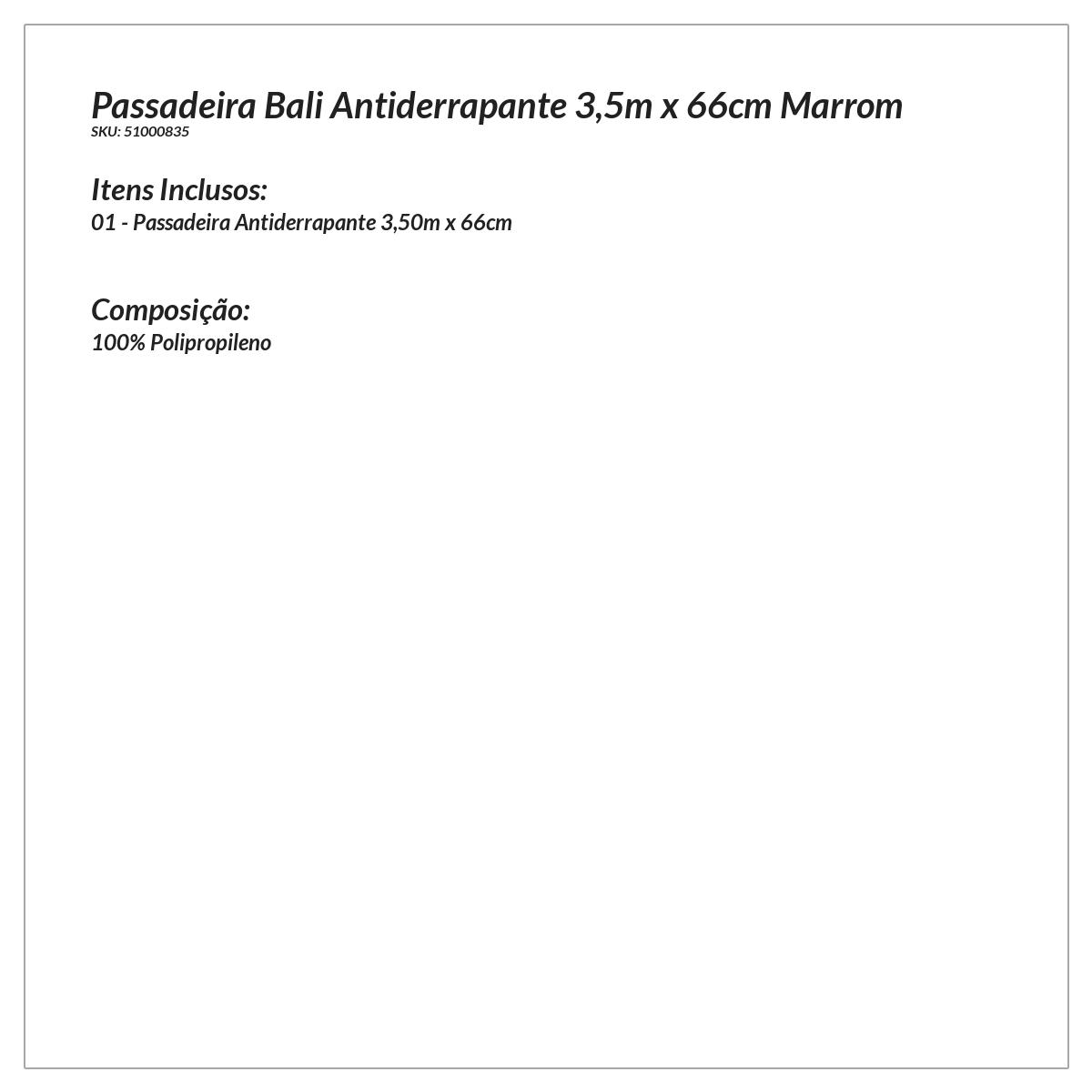 Passadeira para Cozinha Decorativa Antiderrapante 3,5m x 66cm Marrom Bali