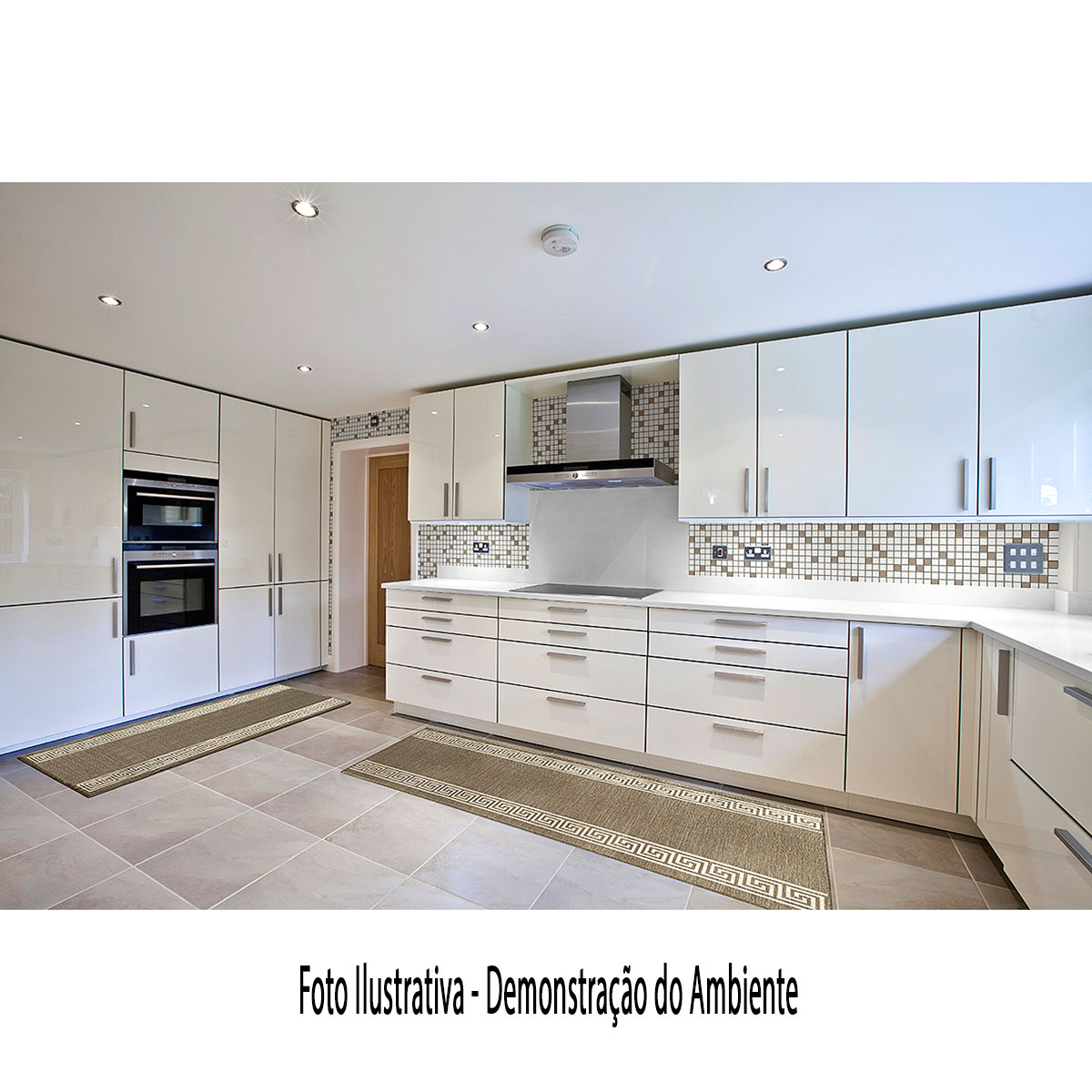 Passadeira para Cozinha Grande 5 metros x 66cm Antiderrapante Marrom Geométrica