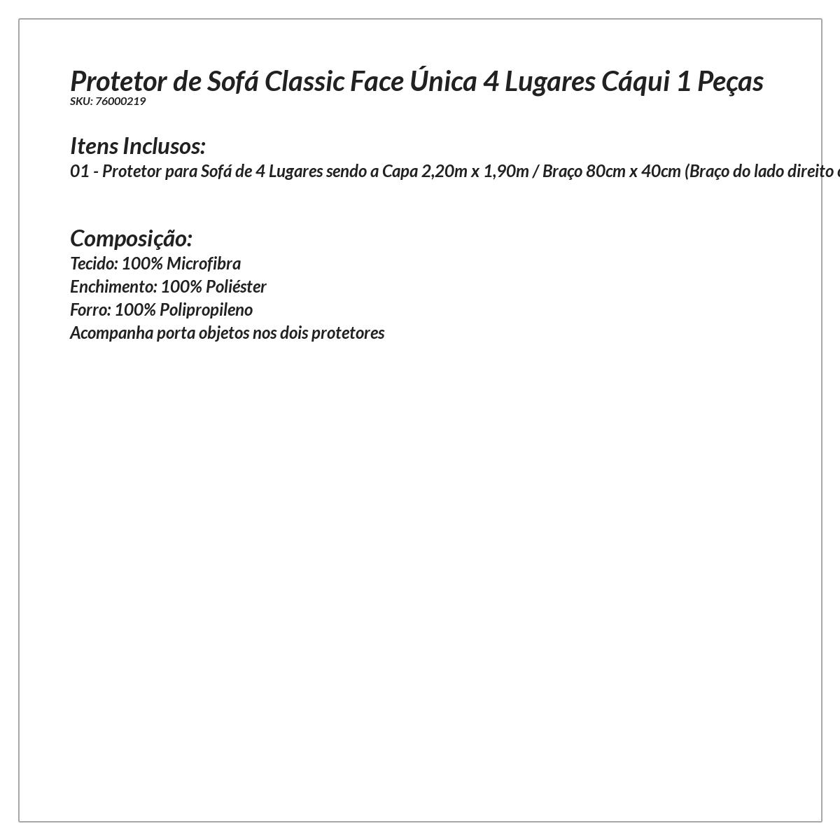 Protetor de Sofá 4 Lugares Matelado Caqui 1 Peça