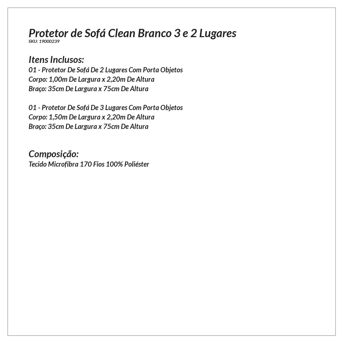 Protetor de Sofá Clean Branco 3 e 2 Lugares