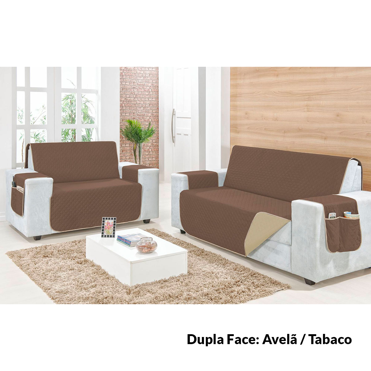 Protetor de Sofá Dupla Face Clean Avelã/Tabaco 3 e 2 Lugares