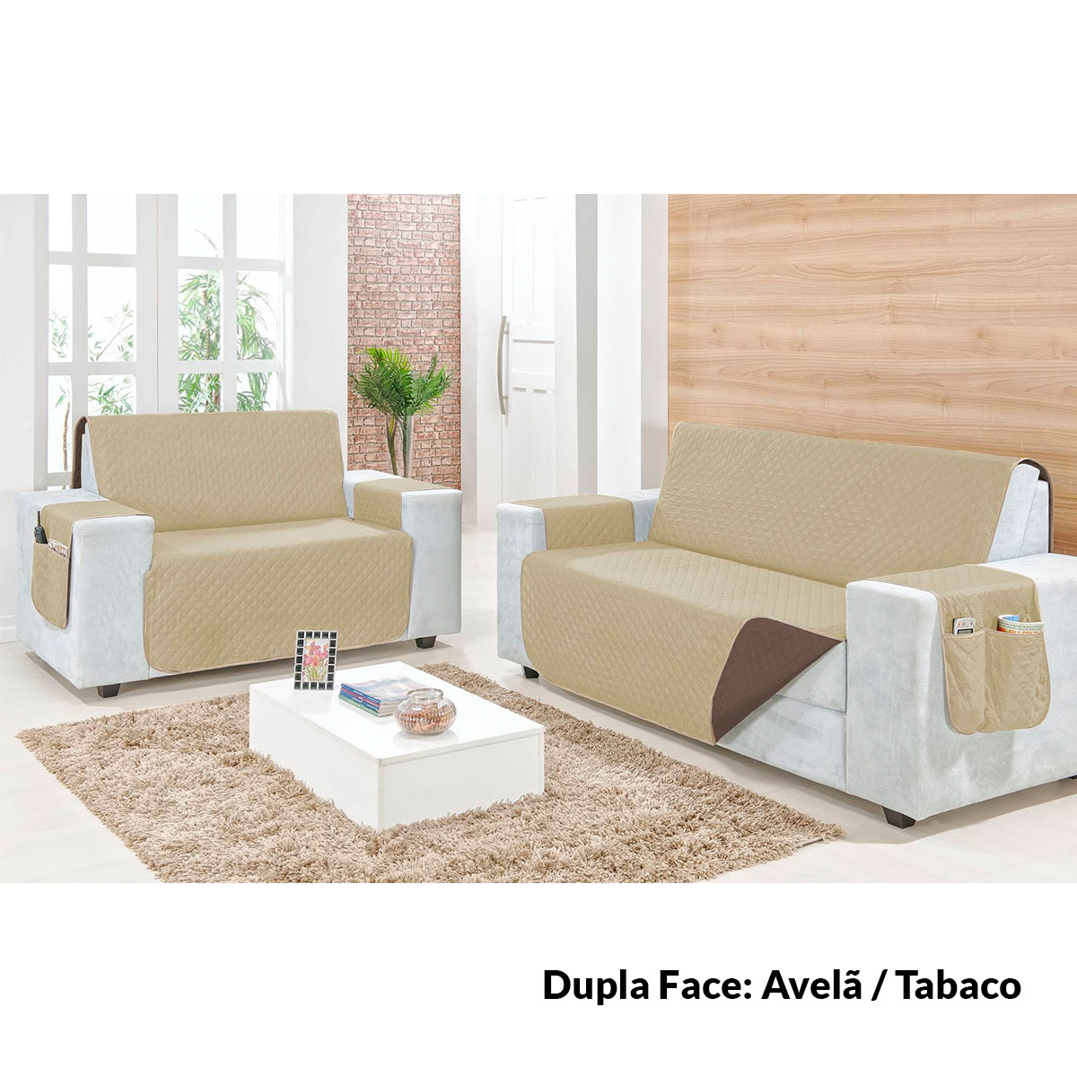 Protetor de Sofá Dupla Face Clean Avelã/Tabaco 3 e 2 Lugares