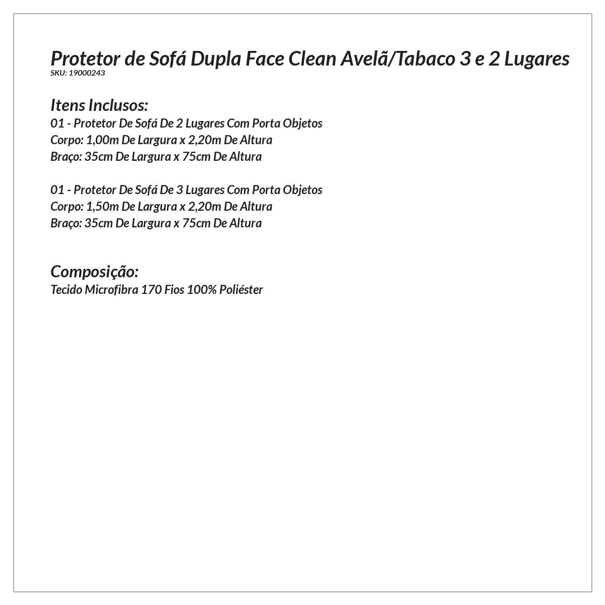 Protetor de Sofá Dupla Face Clean Avelã/Tabaco 3 e 2 Lugares
