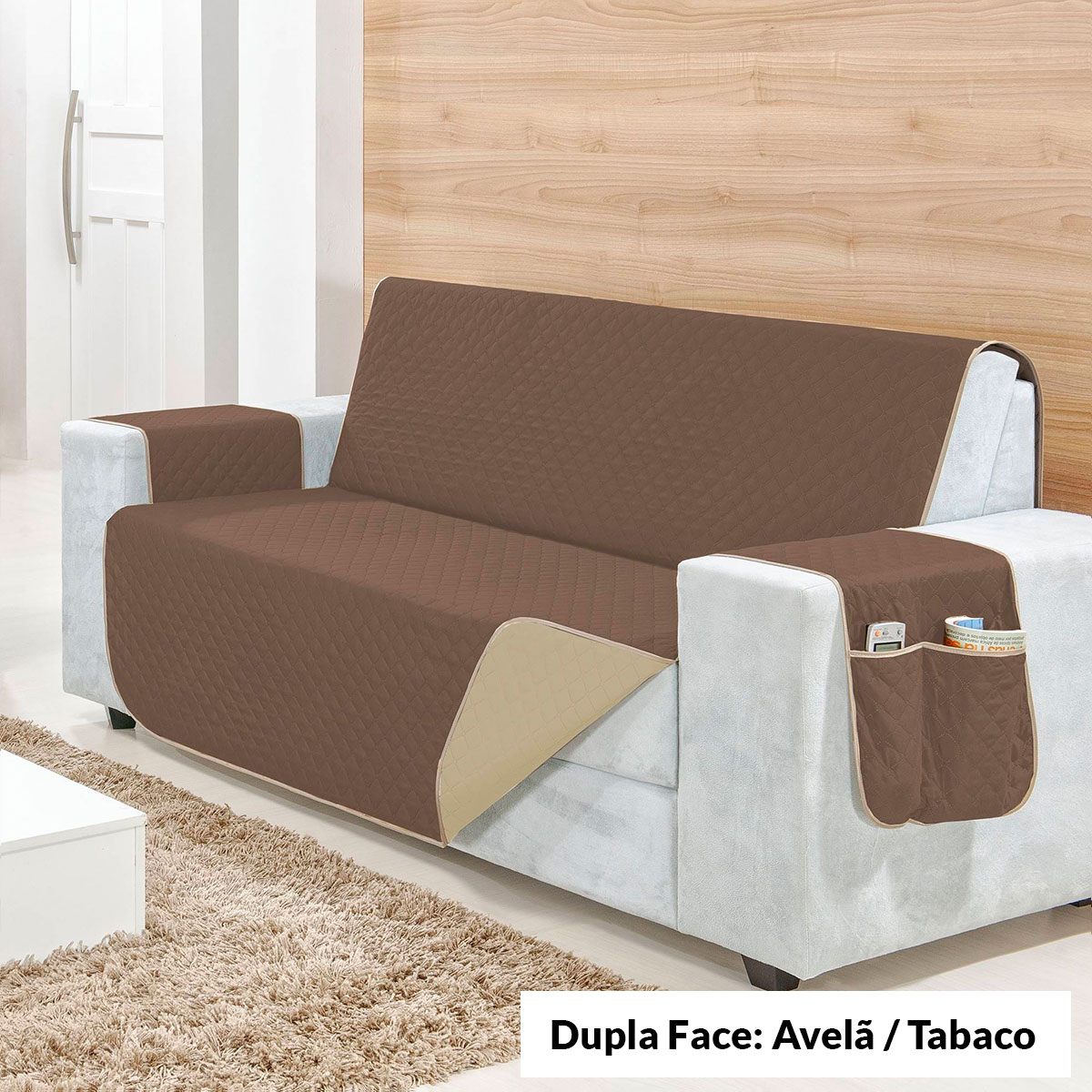 Protetor de Sofá Dupla Face Clean Avelã/Tabaco 4 Lugares