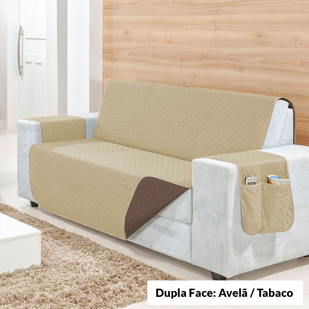 Protetor de Sofá Dupla Face Clean Avelã/Tabaco 4 Lugares