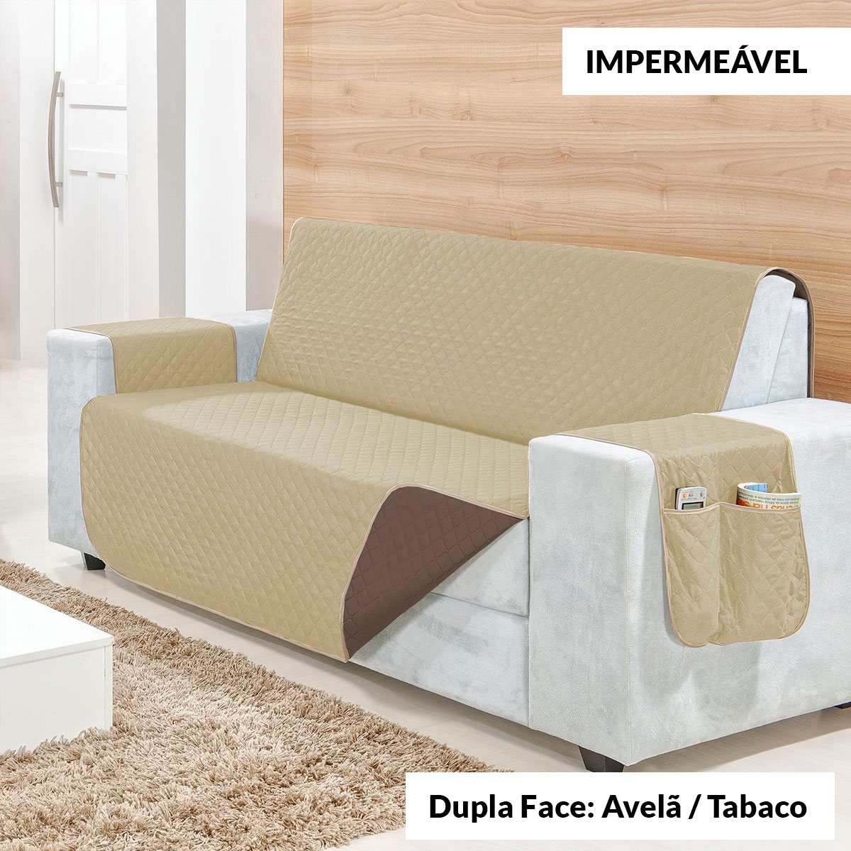 Protetor de Sofá Impermeável Clean Avelã/Tabaco 3 Lugares