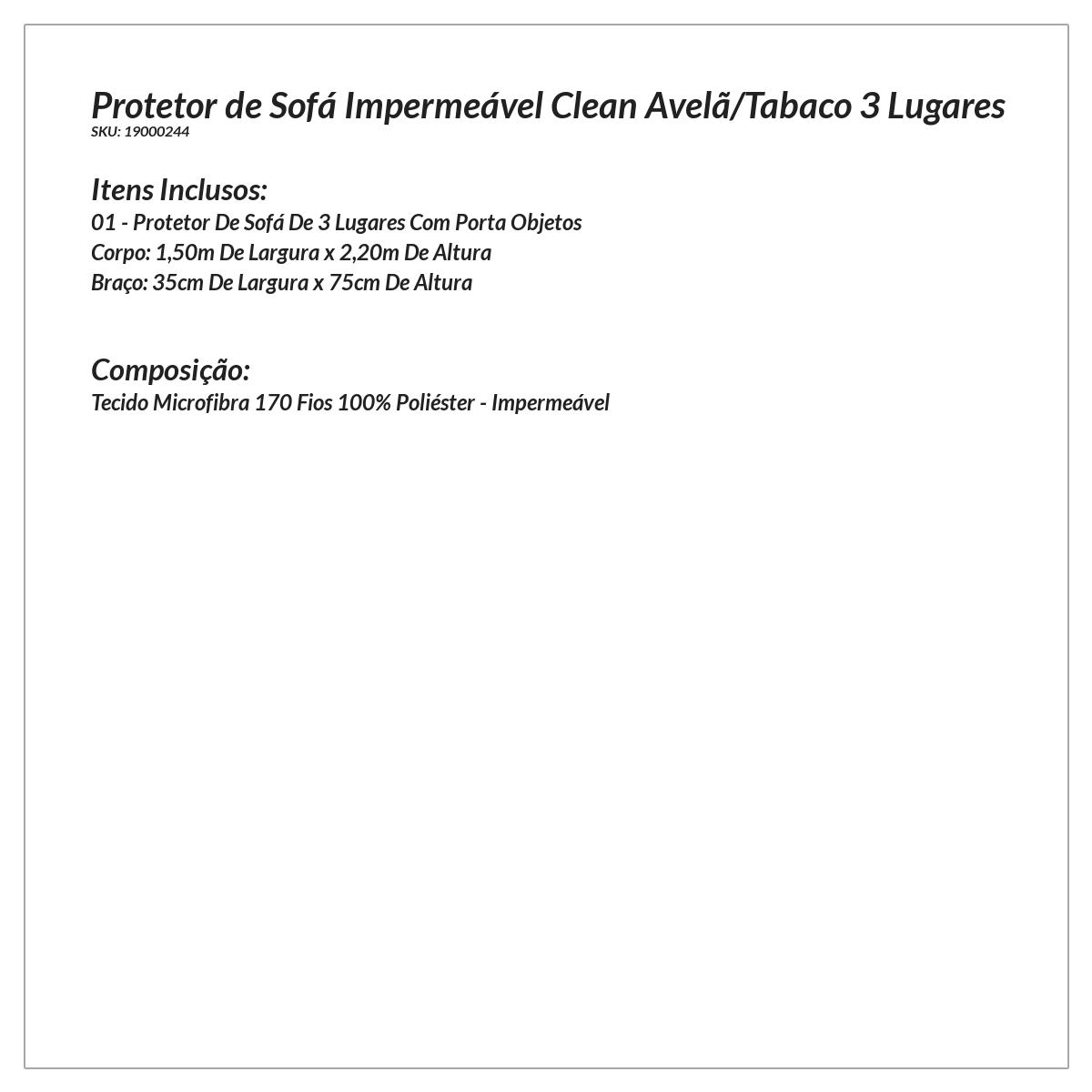 Protetor de Sofá Impermeável Clean Avelã/Tabaco 3 Lugares