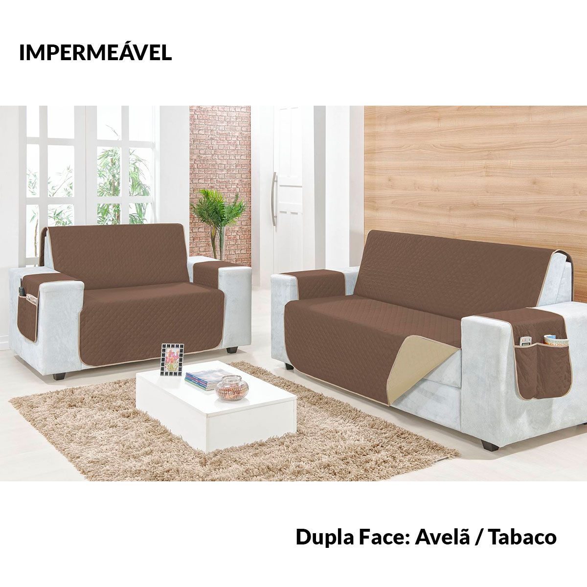 Protetor de Sofá Impermeável Clean Avelã/Tabaco 3 e 2 Lugares