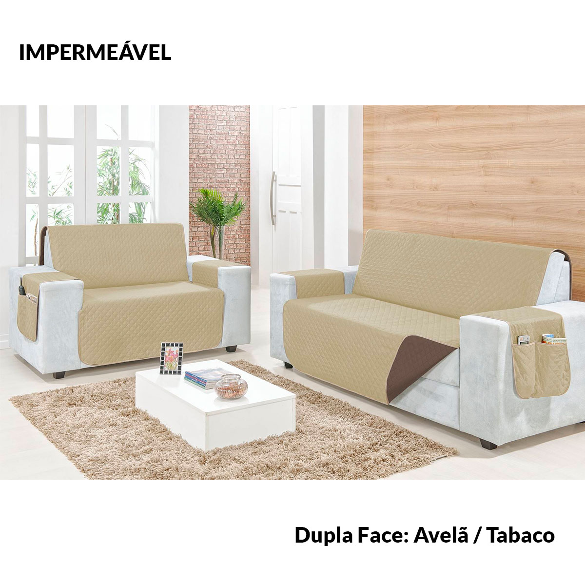 Protetor de Sofá Impermeável Clean Avelã/Tabaco 3 e 2 Lugares