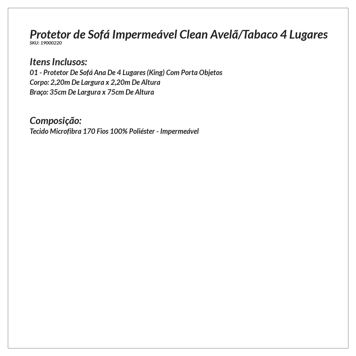 Protetor de Sofá Impermeável Clean Avelã/Tabaco 4 Lugares