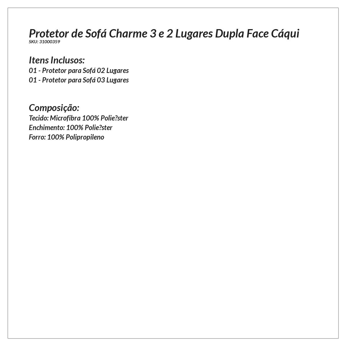 Protetor para Sofá 3 e 2 Lugares Dupla Face Cáqui com Porta Controle - 2 Peças