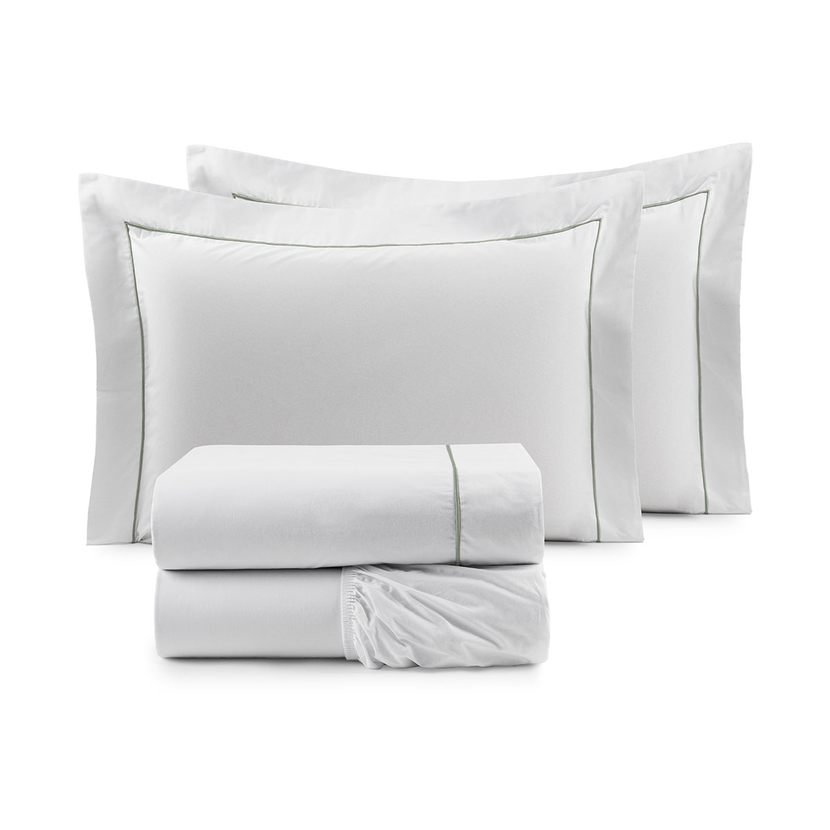 Roupa Cama Branco King 200 Fios 100% Algodão com Detalhe em Verde