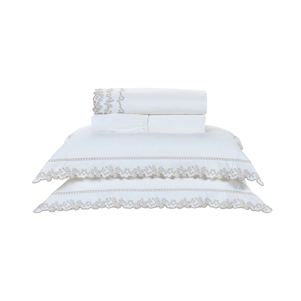 Roupa de Cama Bordado Palha 200 Fios 100% Algodão King Size 4 Peças