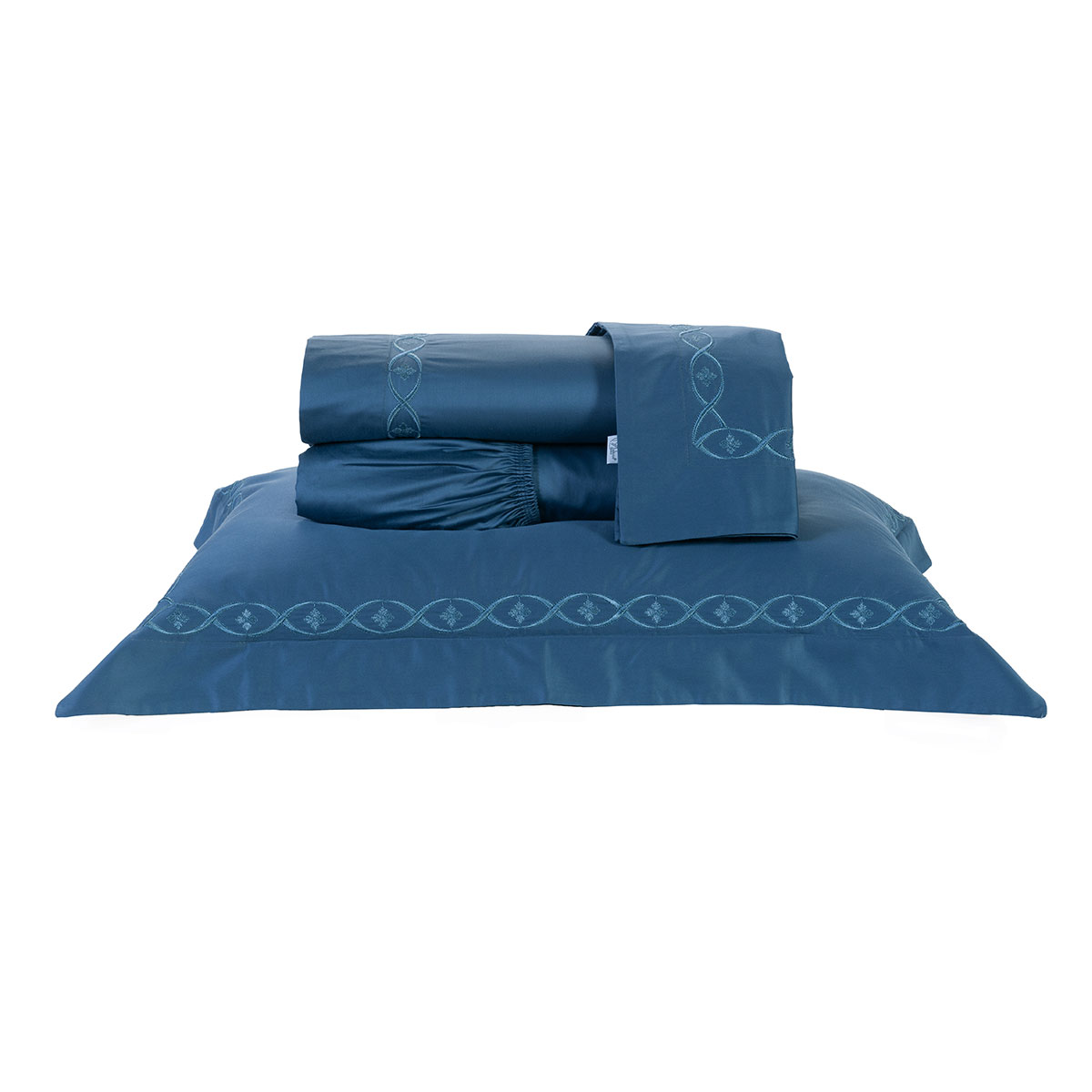 Roupa de Cama Queen 400 Fios Egípcio Azul 100% Algodão Bordado 4 Peças