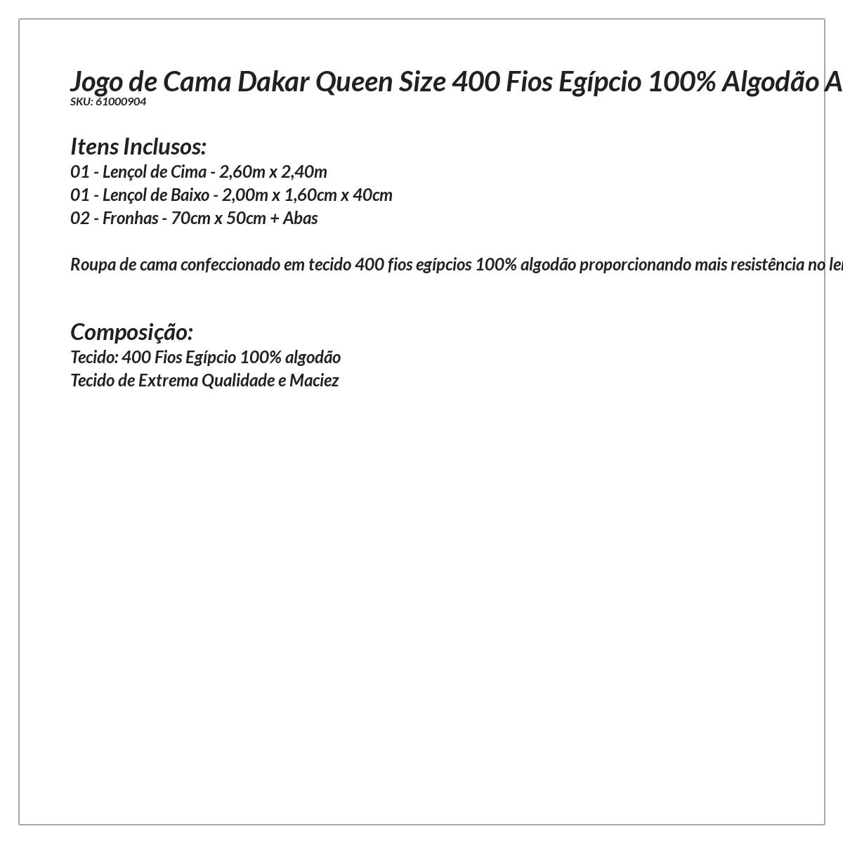 Roupa de Cama Queen 400 Fios Egípcio Azul 100% Algodão Bordado 4 Peças