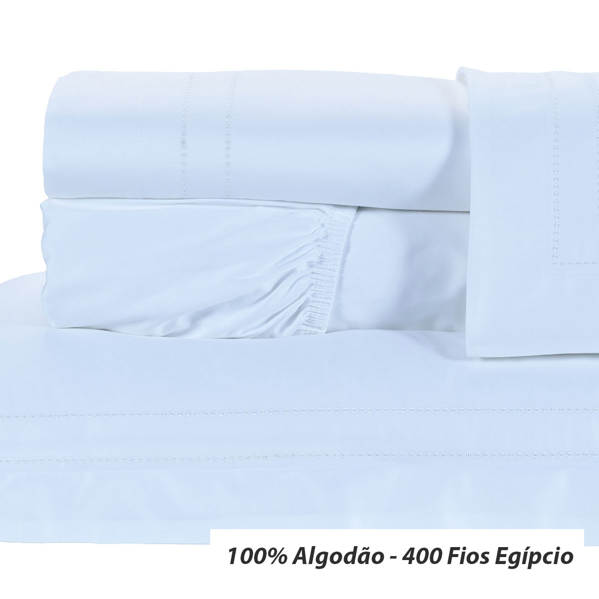 Roupa de Cama Queen Size Branco 400 Fios Egípcio 100% Algodão 4 Peças
