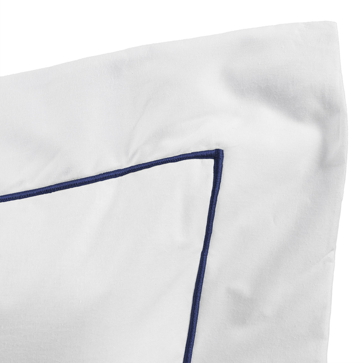 Roupa de Cama Solteiro de Algodão 200 Fios Liso Branco com Detalhe em Azul Marinho 3 Peças