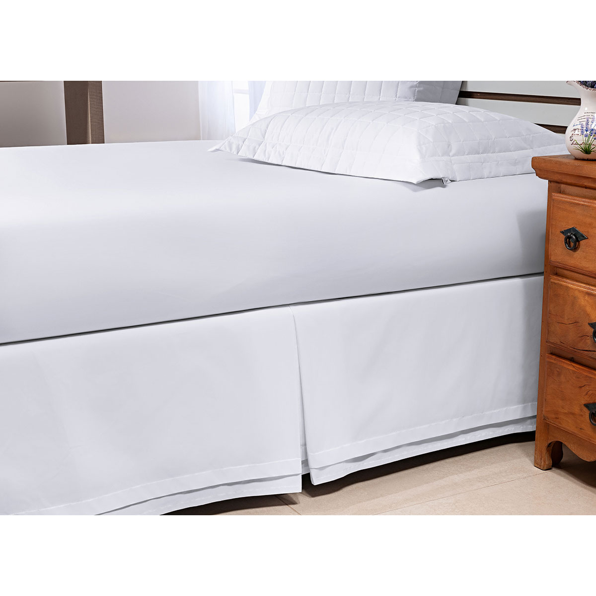 Saia Box Queen Size Branco 200 Fios 100% Algodão 1 Peça