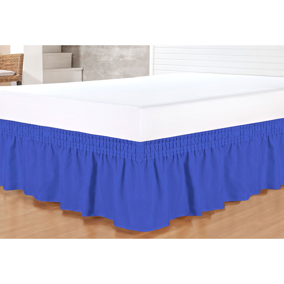 Saia para Cama Box Azul King Size Tecido Microfibra 170 Fios