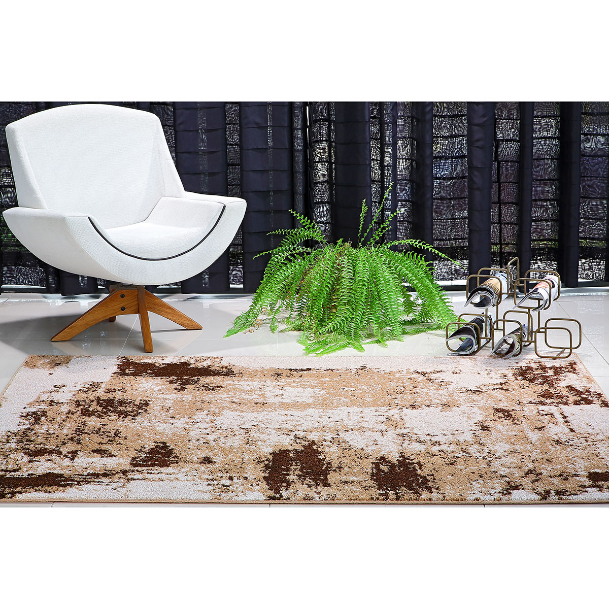 Tapete Decorativo de Sala ou Quarto Prime Antiderrapante 2,00m x 1,50m Abstrat Caramelo