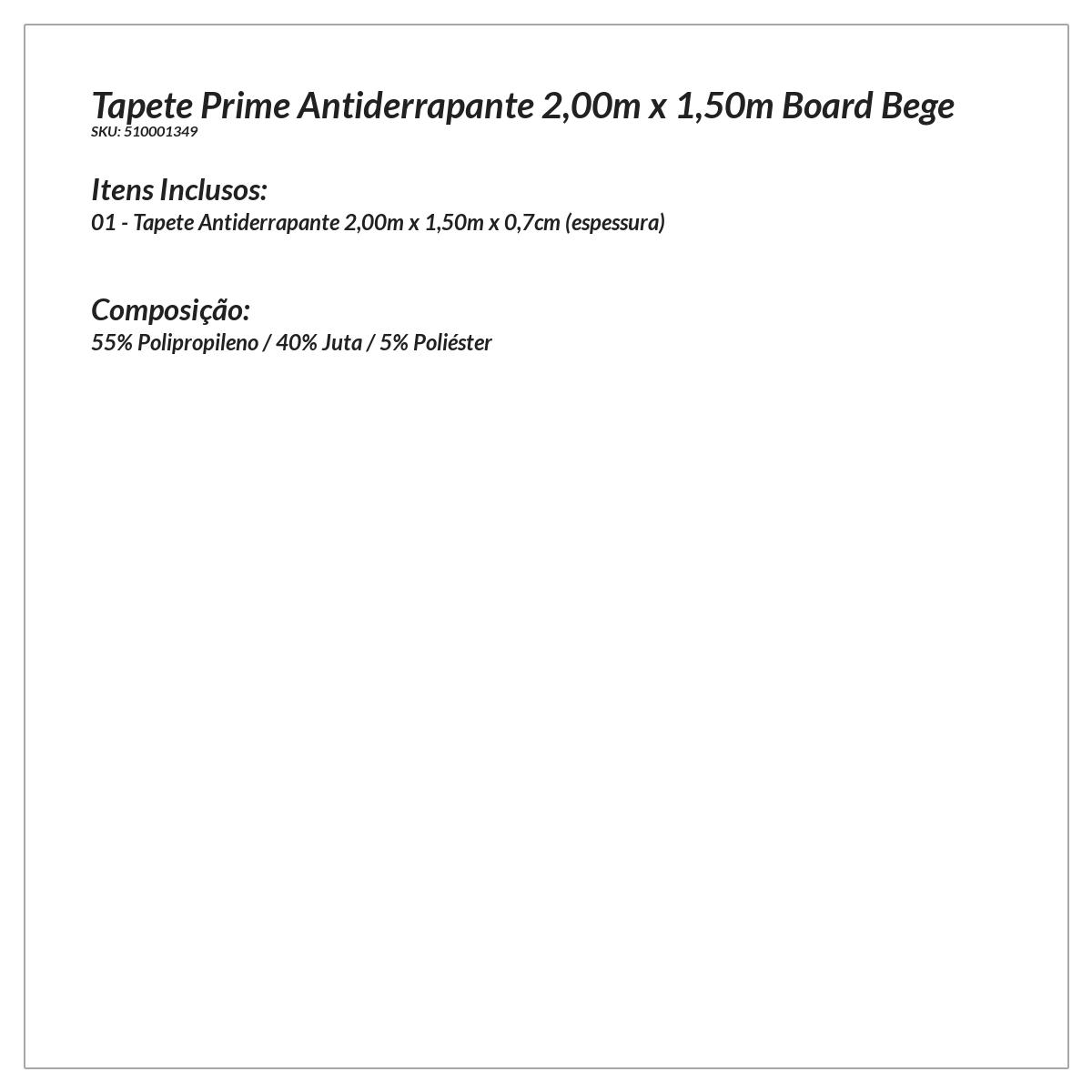 Tapete de Sala Geométrico Prime Antiderrapante 2,00m x 1,50m Board Bege