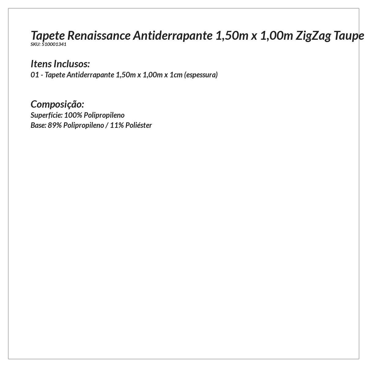 Tapete de Sala Renaissance Antiderrapante 1,50m x 1,00m ZigZag Taupe Bege