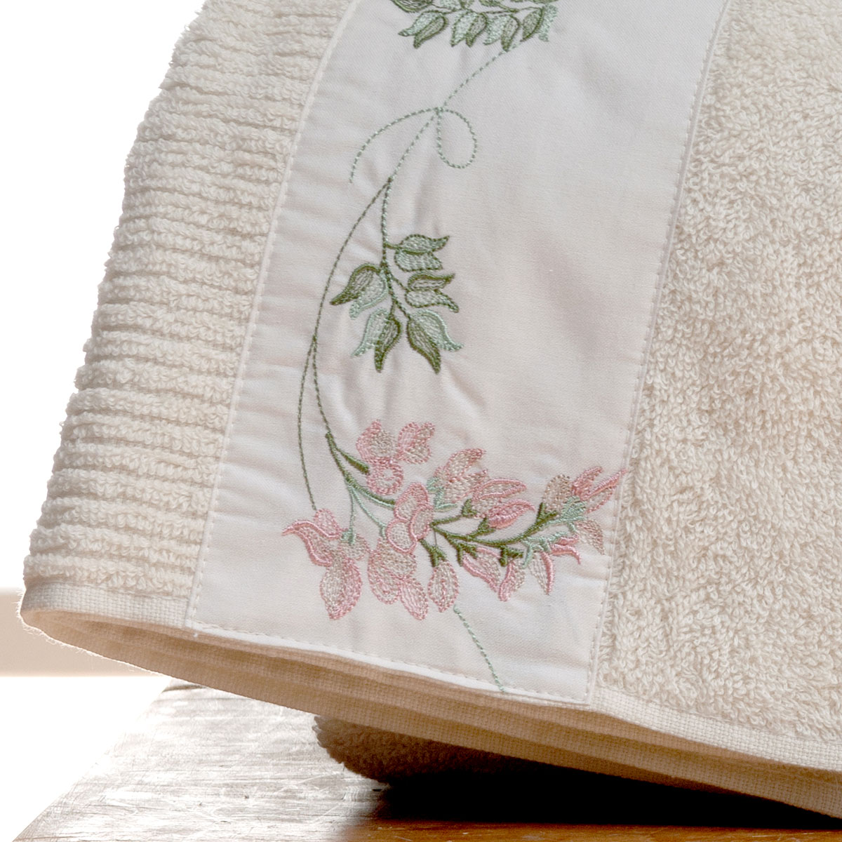 Toalha Banho Kim Palha / Rosa Felpa 100% Algodão 05 Peças 5 Peças Bordado