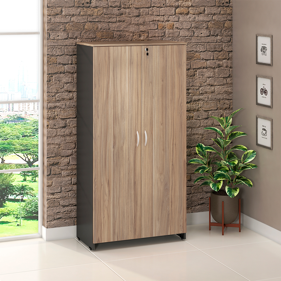 [OUTLET] Armário de Escritório New City II 2 PT Calvi e Preto 160 cm