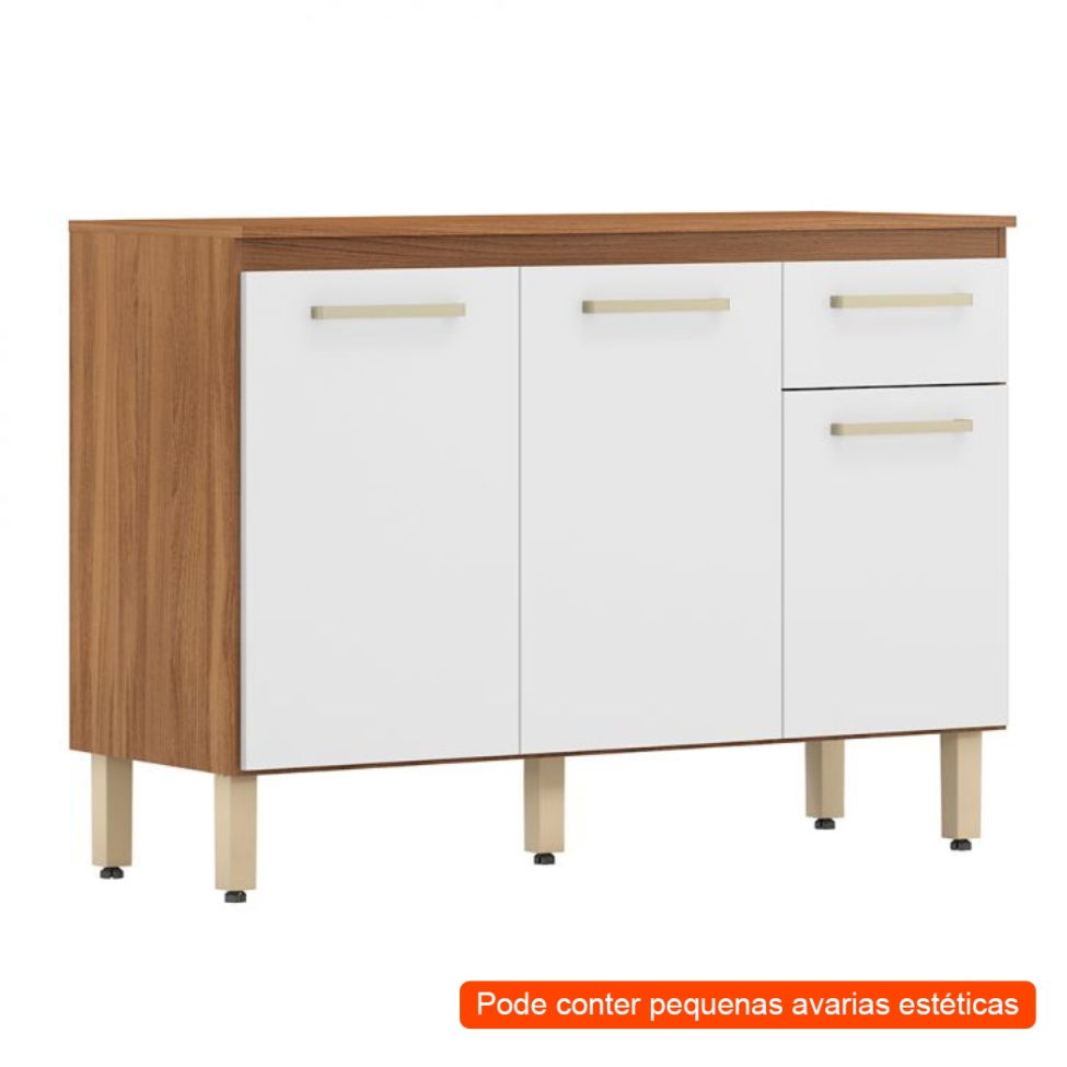 [OUTLET] Balcão de Cozinha Dama com Tampo 3 PT 1 GV Amendola e Branco