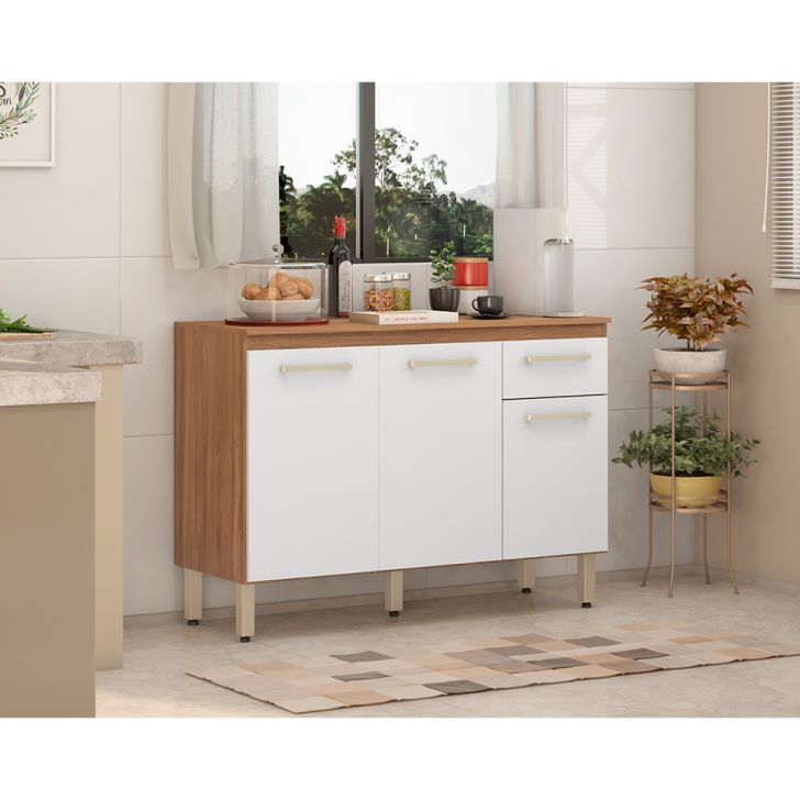 [OUTLET] Balcão de Cozinha Dama com Tampo 3 PT 1 GV Amendola e Branco