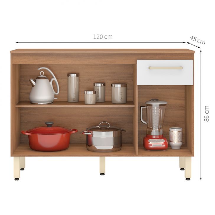 [OUTLET] Balcão de Cozinha Dama com Tampo 3 PT 1 GV Amendola e Branco