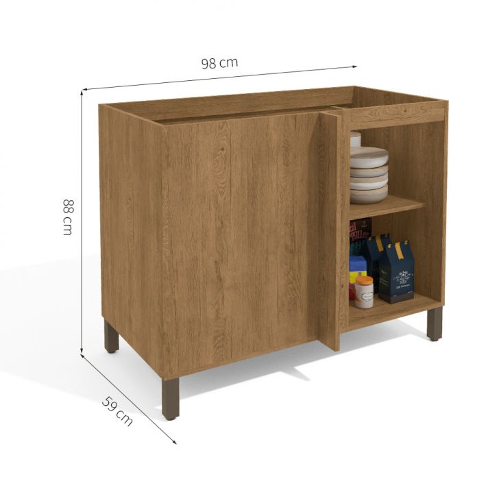 [OUTLET] Balcão de Cozinha Frow 1 PT Freijó e Off White 98 cm