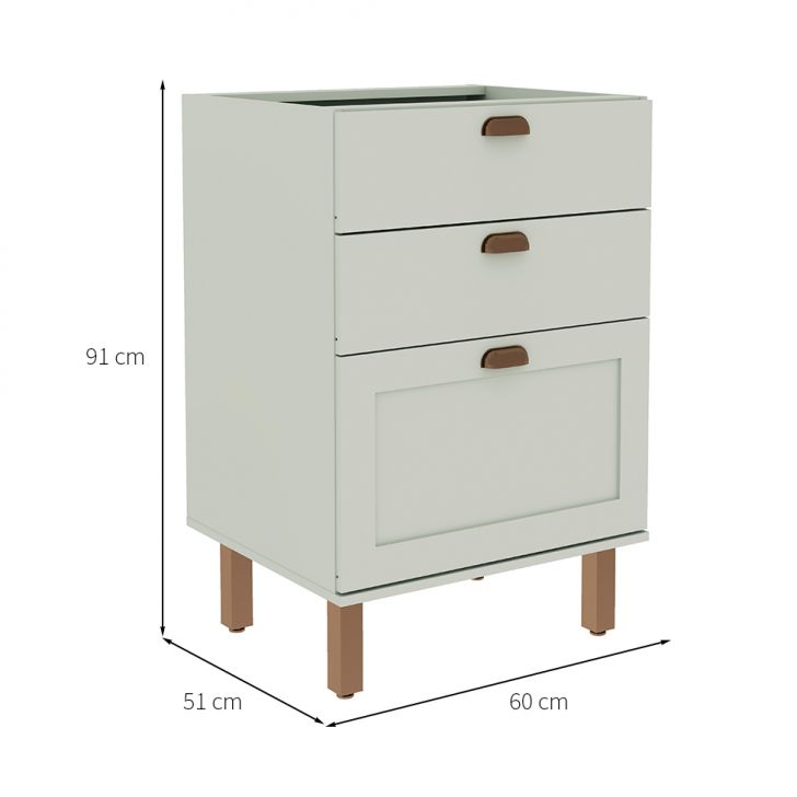 [OUTLET] Balcão de Cozinha Iluminata 3 Gavetas Mint 60 cm
