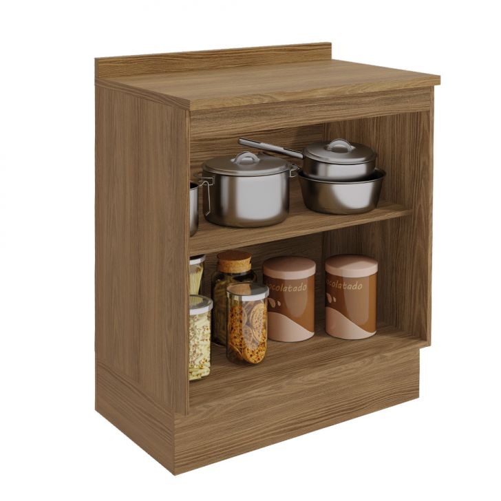 [OUTLET] Balcão de Cozinha com Tampo Botanic 2 Portas Verde Oliva e Nogueira