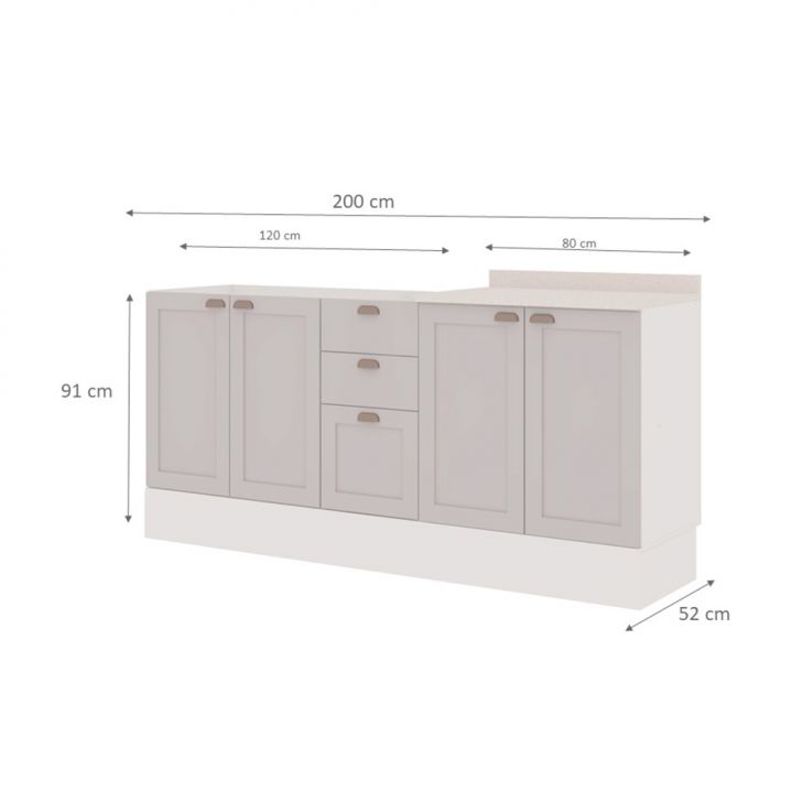 [OUTLET] Balcão para Pia Iluminata 4 PT 3 GV Branco e Fendi