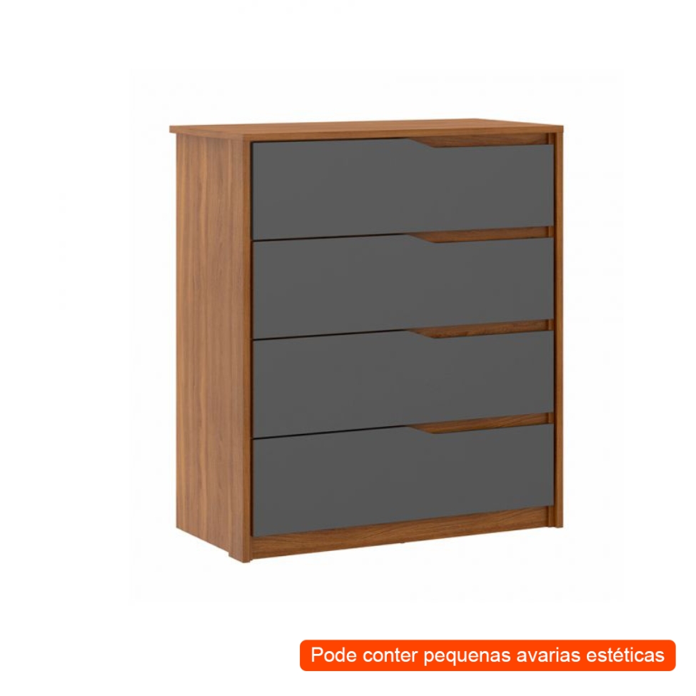 [OUTLET] Cômoda Átria 4 Gavetas Amêndola e Grafito