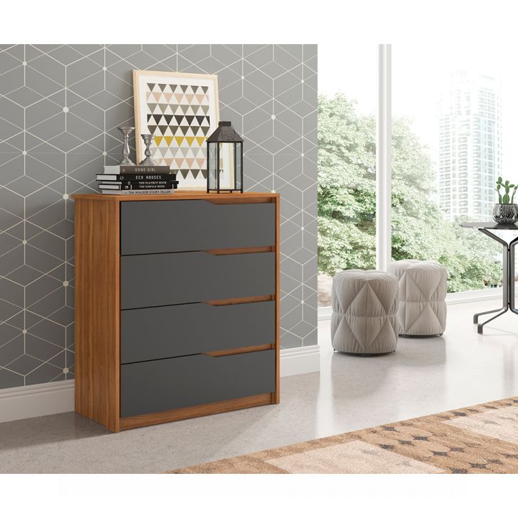 [OUTLET] Cômoda Átria 4 Gavetas Amêndola e Grafito