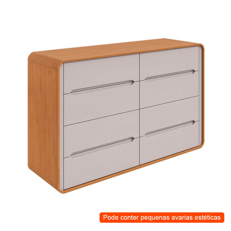 [OUTLET] Cômoda Loop 8 Gavetas Amêndoa e Off White