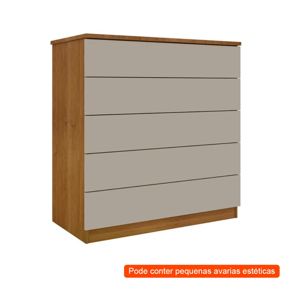 [OUTLET] Cômoda Premium 5 Gavetas Cinamomo e Off White