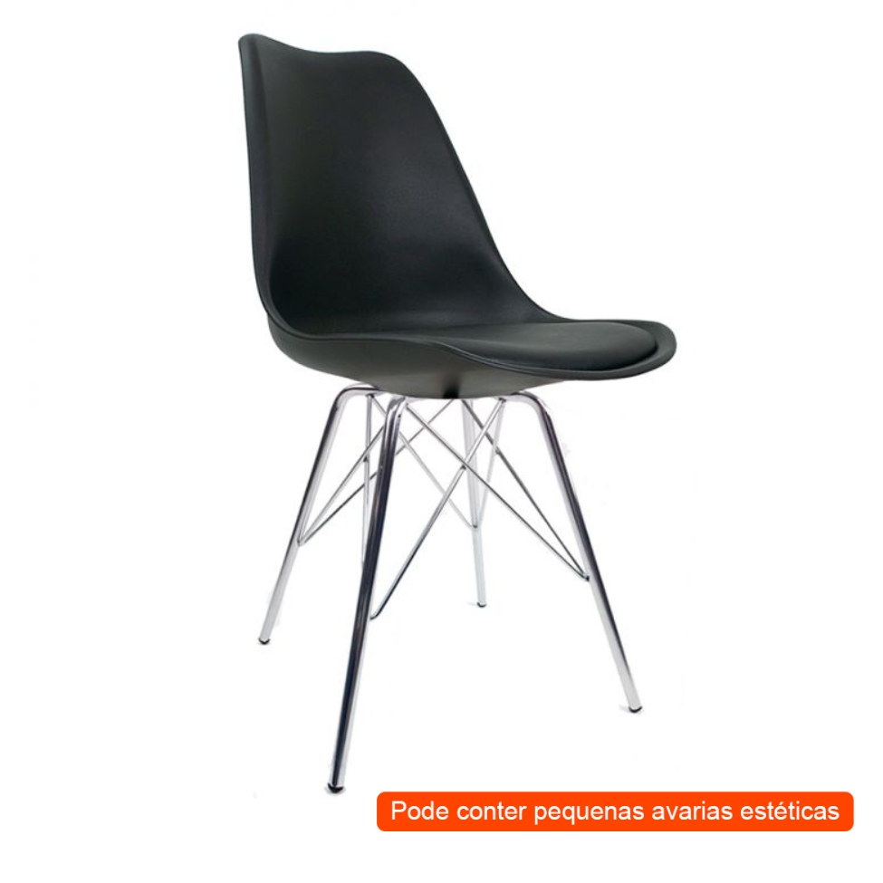 [OUTLET] Cadeira de Cozinha Tower Cromada e Preta
