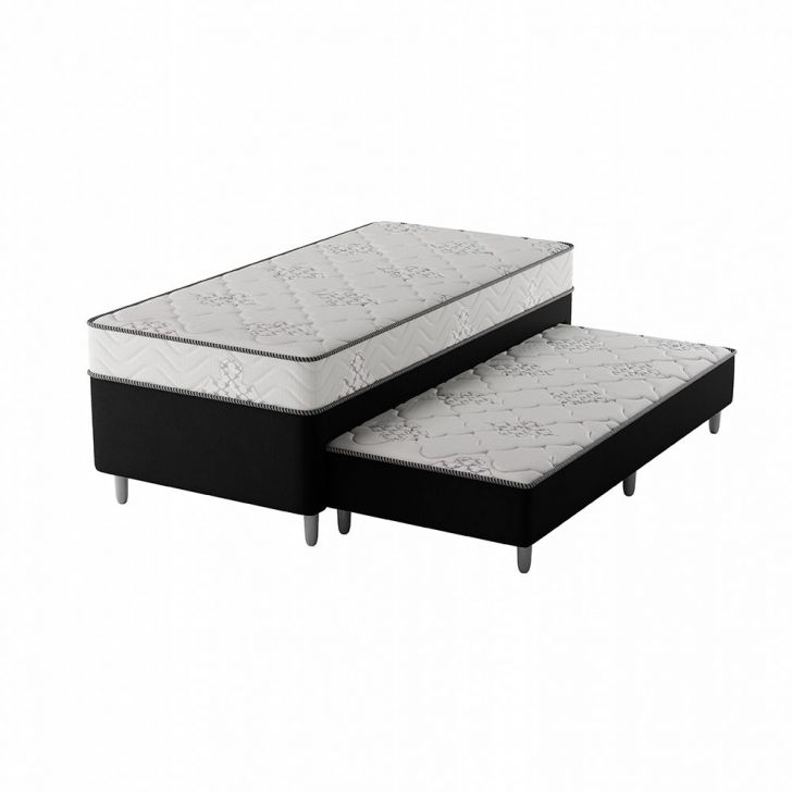 [OUTLET] Cama Box Conjugada Solteiro Premier Unibox Molas Ensacadas (63x88x188) com Cama Auxiliar Preta