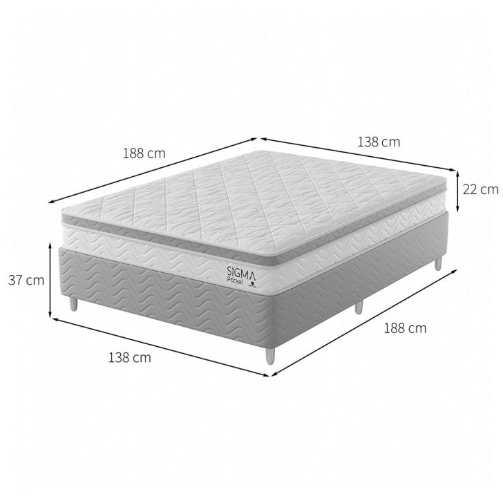 [OUTLET] Cama Box com Colchão Casal Sigma Molas Ensacadas (22x138x188) Branco e Cinza
