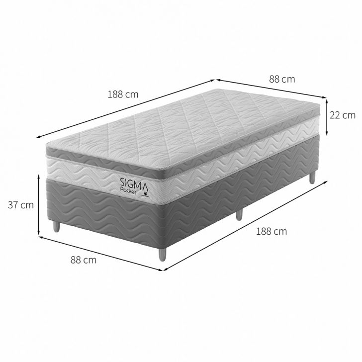 [OUTLET] Cama Box com Colchão Solteiro Sigma Molas Ensacadas (22x88x188) Branco e Cinza