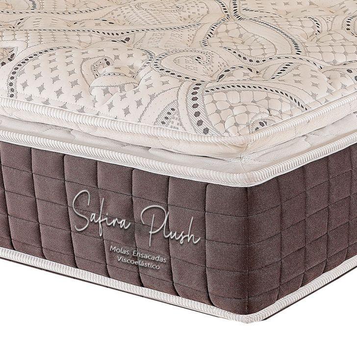 [OUTLET] Colchão Solteiro Safira Plush Mola Ensacada (34x88x188) Branco e Cinza