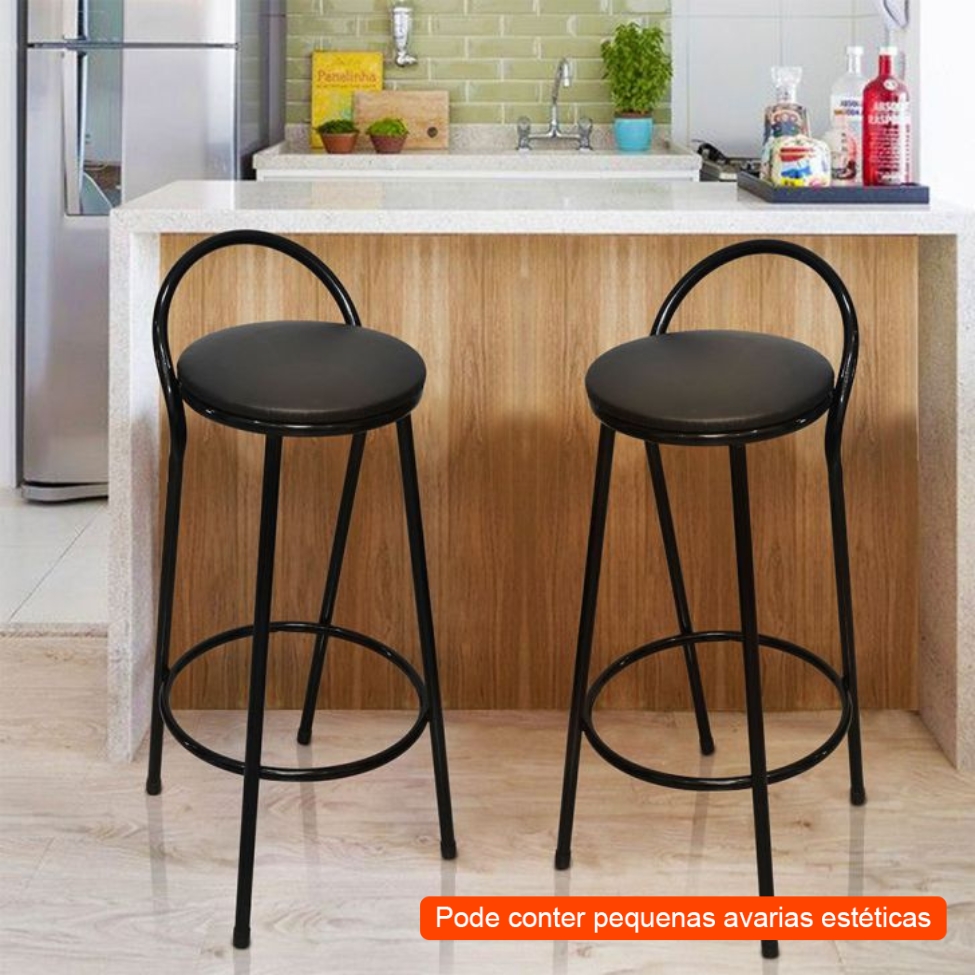 [OUTLET] Conjunto com 2 Banquetas Erica Preto