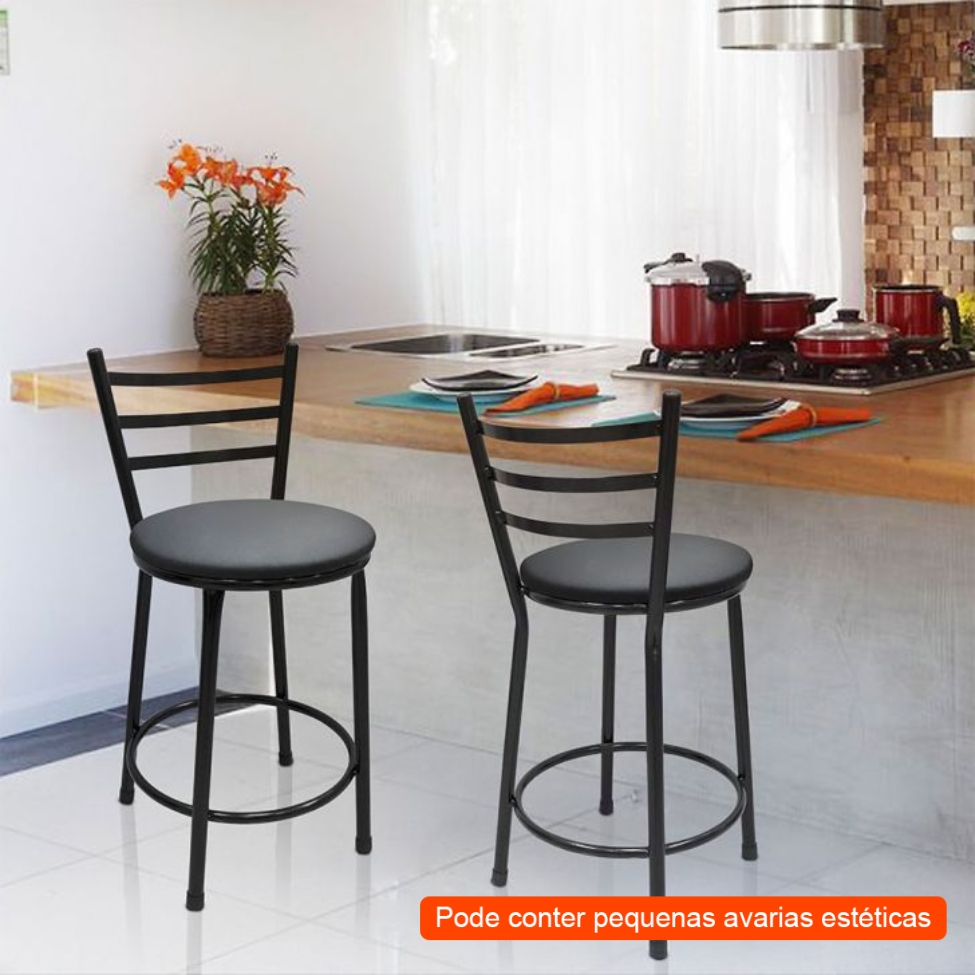 [OUTLET] Conjunto com 2 Banquetas Lorena Preto 75 cm