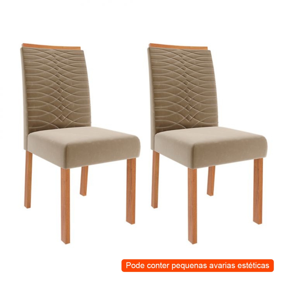[OUTLET] Conjunto com 2 Cadeiras Clarice Wood Suede Joli e Madeira