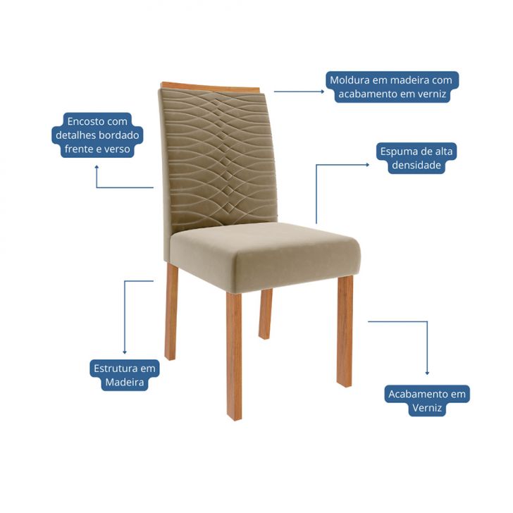 [OUTLET] Conjunto com 2 Cadeiras Clarice Wood Suede Joli e Madeira