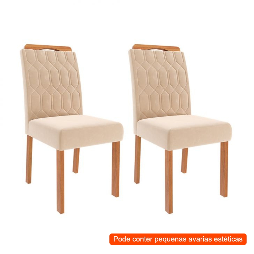 [OUTLET] Conjunto com 2 Cadeiras Paola Wood Suede Nude e Madeira