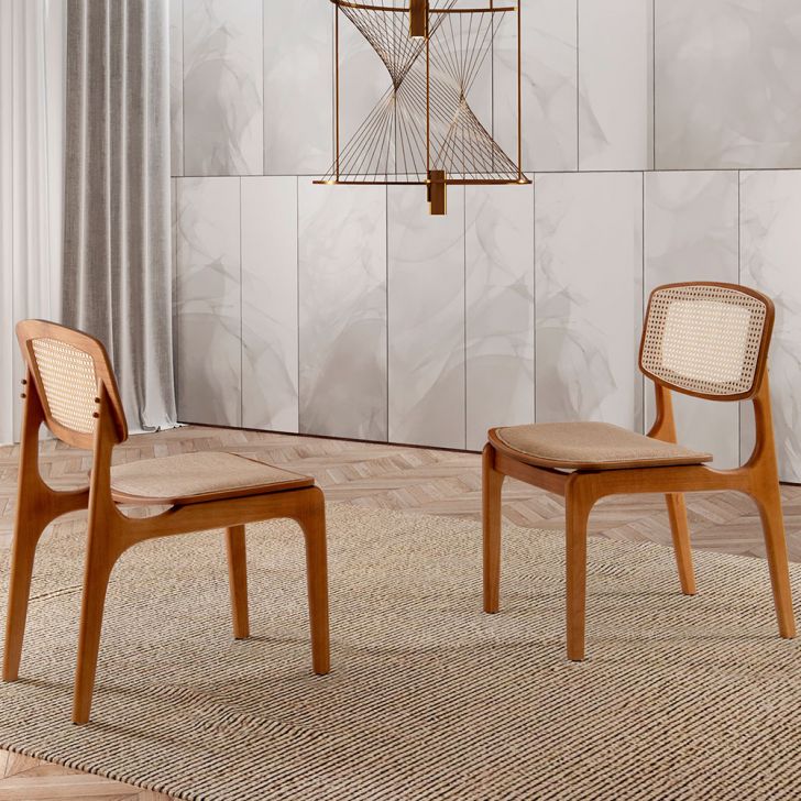 [OUTLET] Conjunto com 2 Cadeiras Prada Premium Linho Bege e Imbuia Natural